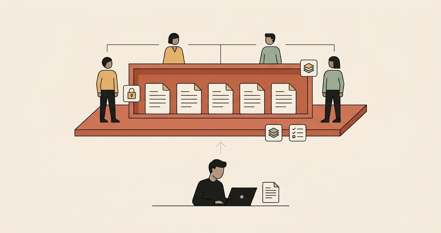 The team layer for Claude Skills — one shared skill at the center, distributed to a team, wrapped in access control, version history, and activity logging