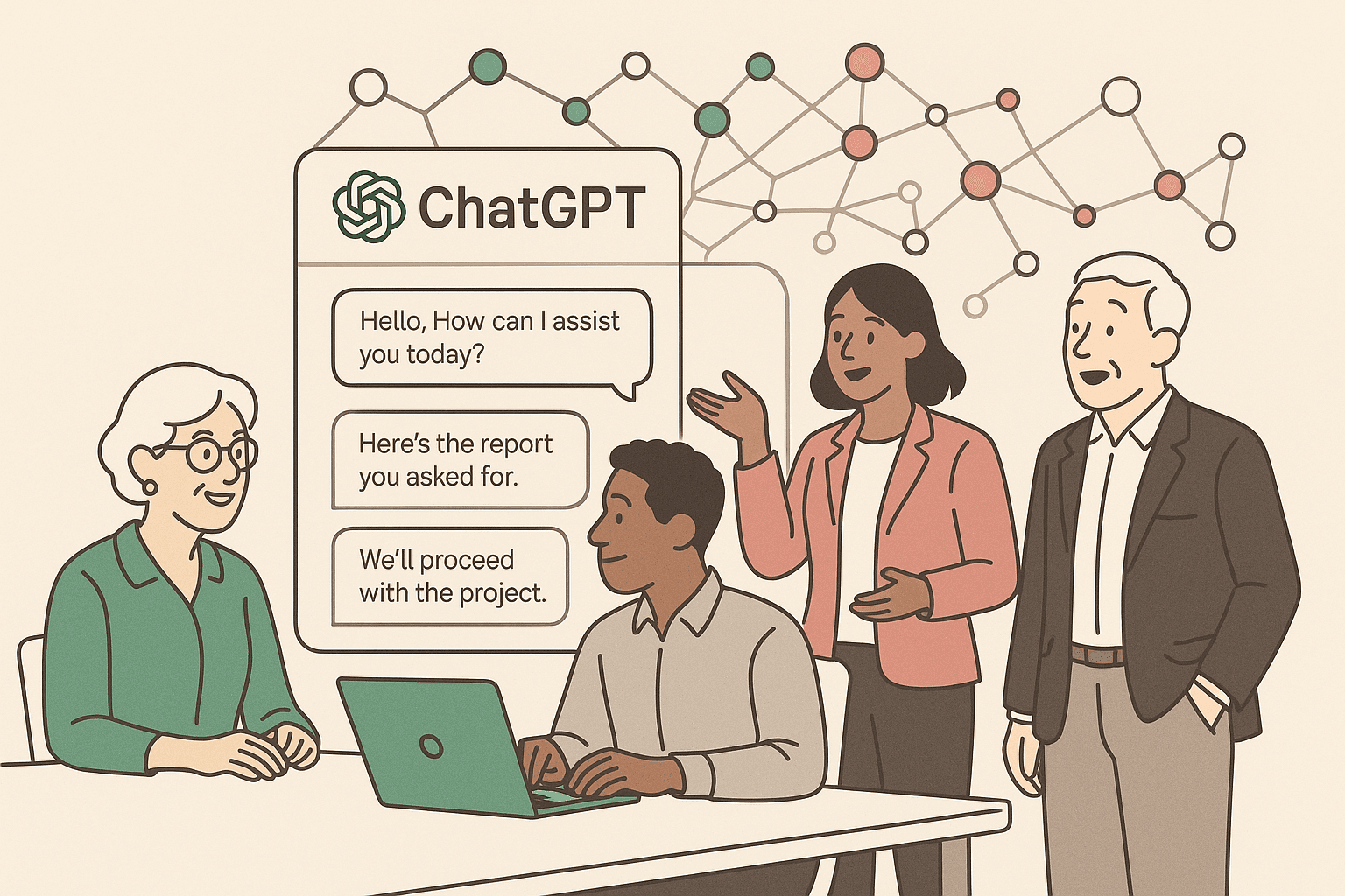 Person interacting with an AI assistant that visually demonstrates memory connections
