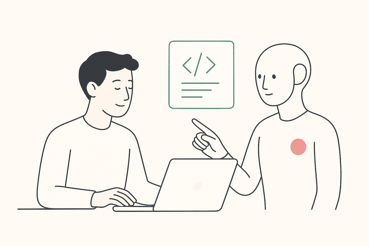 Vibe coding:Illustration of a developer collaborating with AI to write code