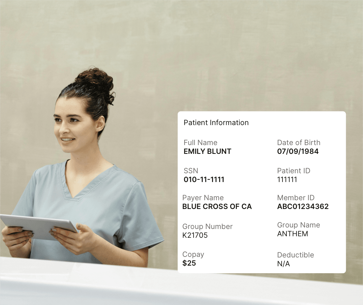 Healthcare clinic reception desk with staff helping patients