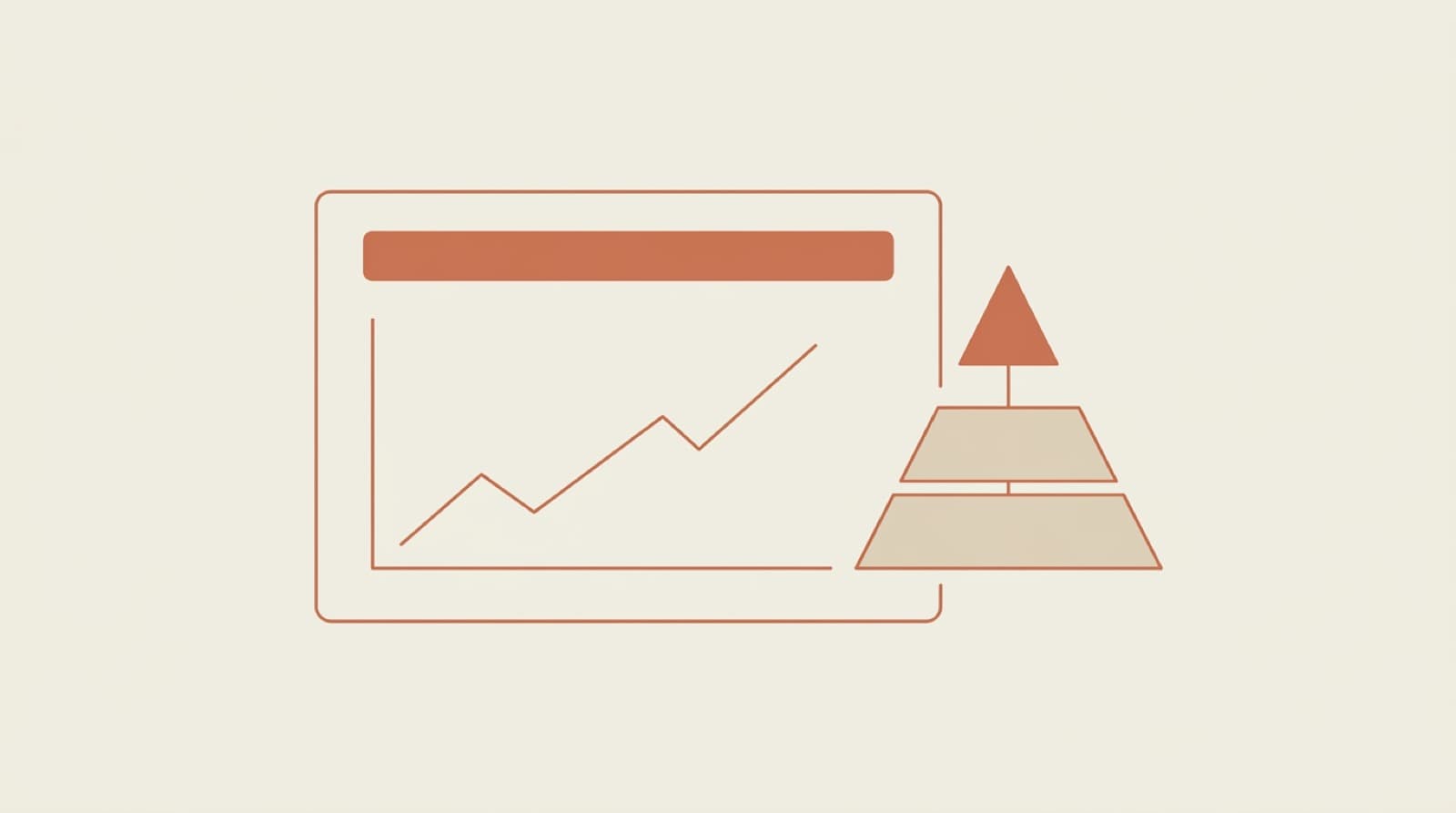Flat editorial illustration of a slide whose headline is a full-sentence action title above a single clean exhibit, with a pyramid diagram signaling the Pyramid Principle
