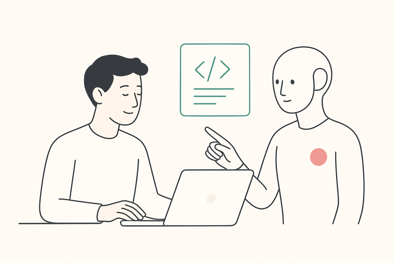 Vibe coding:Illustration of a developer collaborating with AI to write code